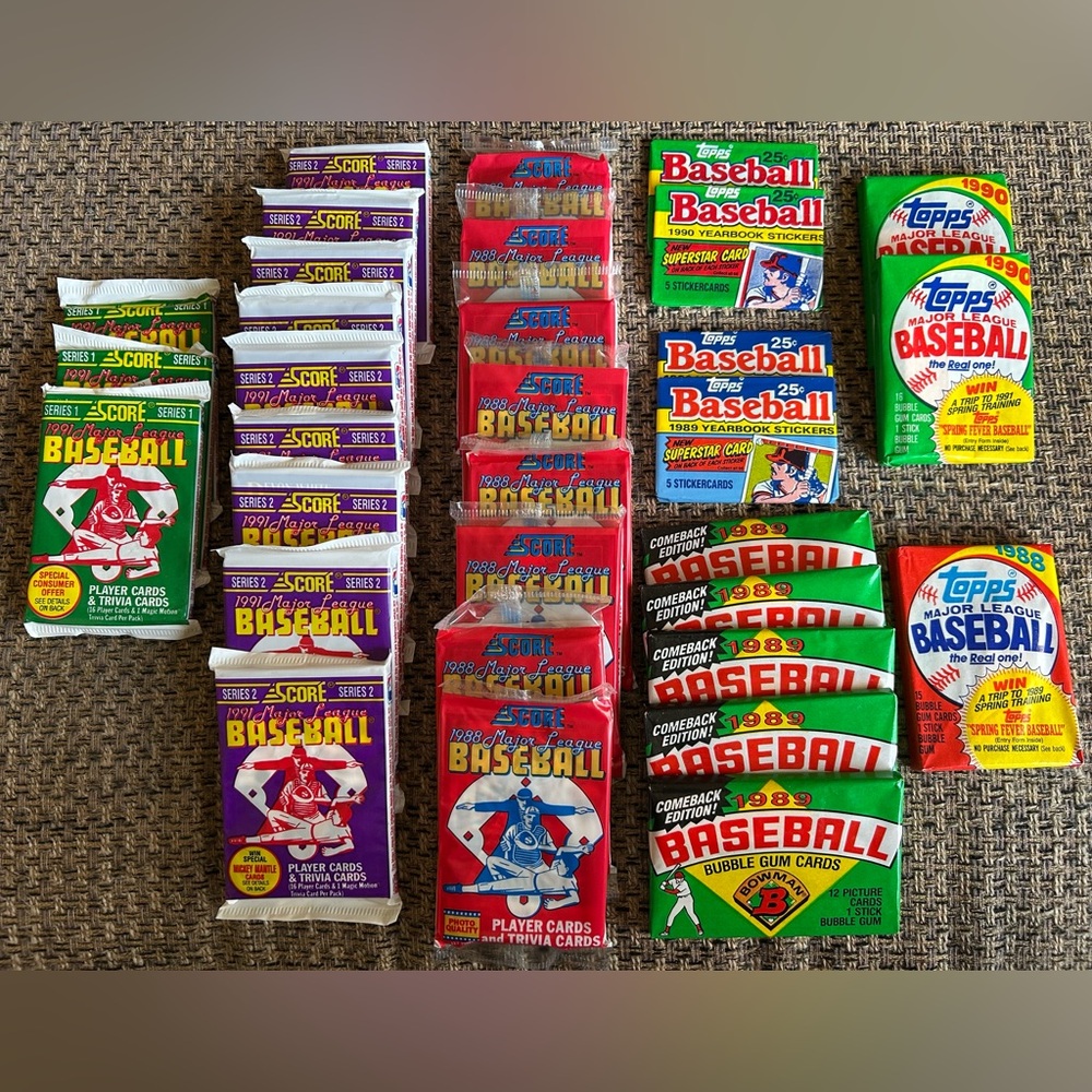 Vintage Collection of Factory Sealed Baseball Card Packs (variety of 31 packs)